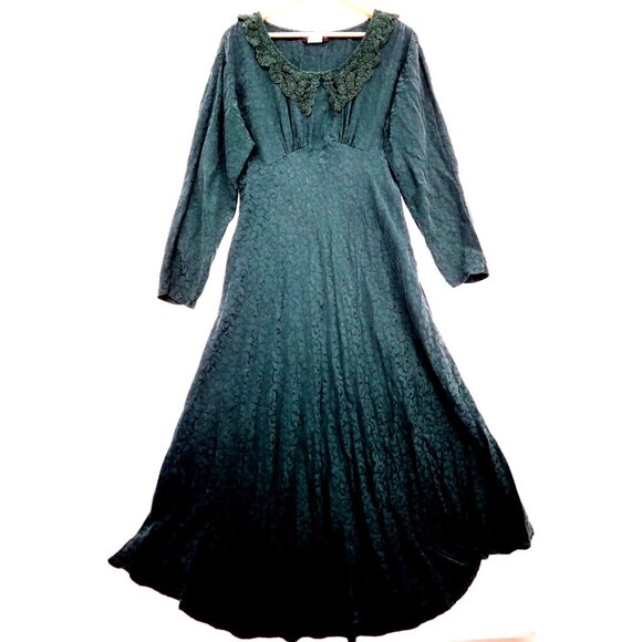 Y2K Vintage Carole Little Green Jacquard Whymsiegoth Dress Lace Grannycore Boho - Picture 1 of 11